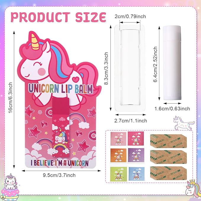24 Sets Unicorn Party Favors Lip Balms Bulk for Kids Birthday Party Moisturizing Lip Balm for Unicorn Themed Celebration Gifts Lip Care Products for Classroom Rewards Favor Party Supplies-FemmiqueWomen