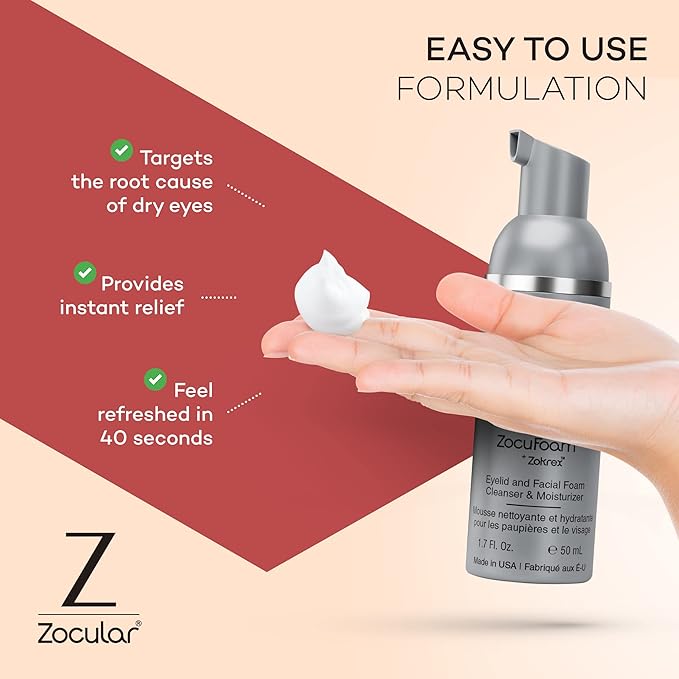 ZocuFoam Eyelid Cleanser - Foaming Eyelid Scrub - Natural pH Balanced Solution - 1.7 FL OZ (50mL)-FemmiqueWomen