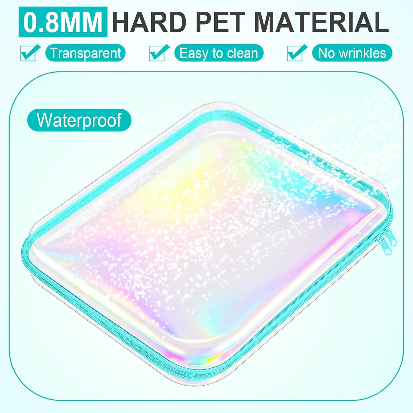 Hoolerry 3 Pcs Clear Hard Zipper Case Plastic Pouch Transparent Hard Case Clear Makeup Bag Portable Travel Organizer Bin for Cosmetics, Building Blocks, Puzzles(Laser,L)-FemmiqueWomen