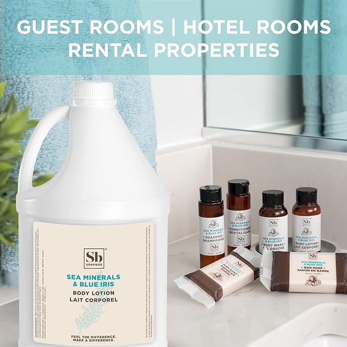 Soapbox Body Lotion, Sea Minerals & Blue Iris Moisturizing Body Cream, Vegan, Natural & Cruelty Free Hydrating Hand Lotion Refill for Dry Skin - Gallon Size for Home & Professional-FemmiqueWomen