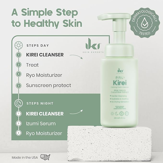 KIREI Foam Cleanser - Gentle Face Wash for Women with Aloe Vera & Cucumber Extract, Hydrating & Soothing, Dermatologically Tested, Suitable for Sensitive Skin, Paraben-Free-FemmiqueWomen