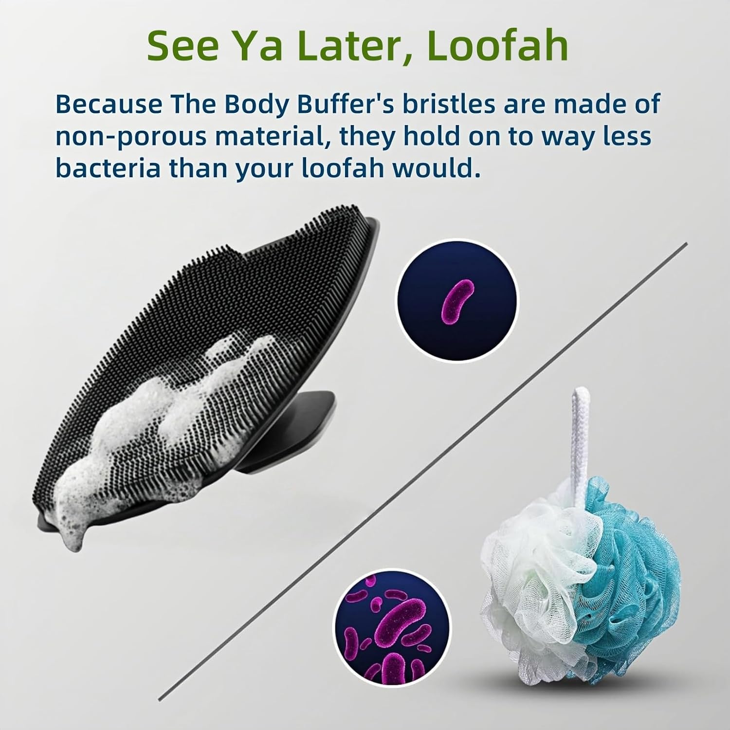 2 Pack Food-Grade Silicone Body Scrubber, Highly Elastic Bristles Handheld Brush for Shower, Lather Well and Gentle Exfoliating, Makes Skin Smooth, for Women and Men, Black and Gray-FemmiqueWomen