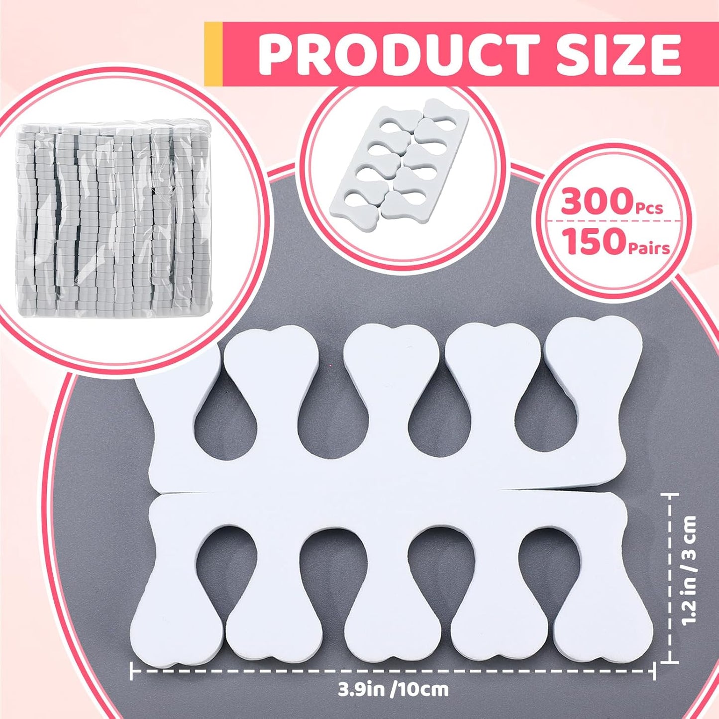 300 Pcs Sponge Toe Separators for Nail Polish Bulk Finger Separators Toe Divider Spacer Pedicure Correct Foot Manicure Coating Gel Painting Soft Pedicure Supplies for Men Women, White-FemmiqueWomen