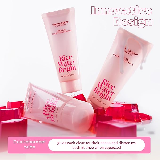 The Face Shop Rice Water Bright Milk & Jelly Double Cleanser, Double Cleansing in Half the Time, 2-in-1 Makeup Remover & Face Wash, Hydrating & Moisturizing, Korean Skin Care, Vegan, 6.4 fl. oz.