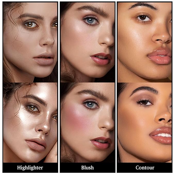 3Pcs Cream Contour Stick Makeup Kit - Cream Blush Stick Highlighter Stick Contour Bronzer Stick for Cheeks, Waterproof Long Lasting Blendable, Contour Stick Trio for Face Makeup (#02, 05, 06)-FemmiqueWomen