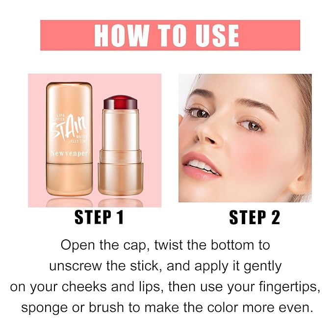 2pcs Jelly Blush Stick, Multi-purpose Lip and Cheek Colour Stick, Jelly Texture Waterproof, Moisturising and Long-lasting, Non-sticky, Create Watercolour Makeup Effect for Women and Girls 2#-FemmiqueWomen