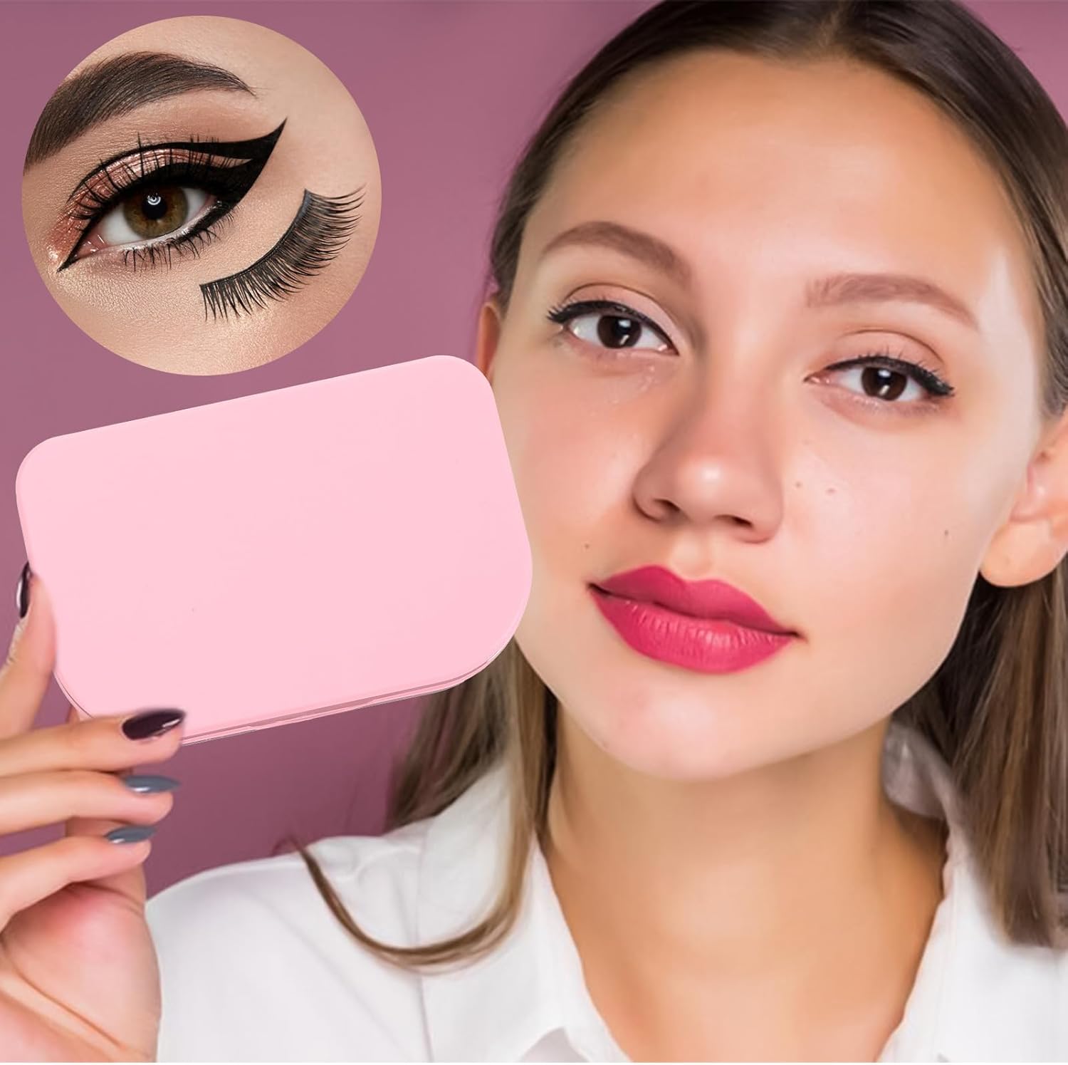 Eyelash Storage Case, 3 Layer Lash Case Makeup Storage Box with Makeup Mirror Empty Travel Cases Cosmetic Organizer Box Fake Eyelash Container Lash Packaging (Pink)-FemmiqueWomen