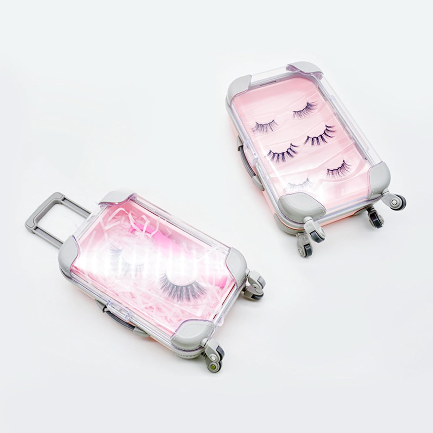 False Eyelash Storage Box, Portable Travel Organizer Mini Luggage False Eyelash Tray Makeup Tool (PINK)-FemmiqueWomen