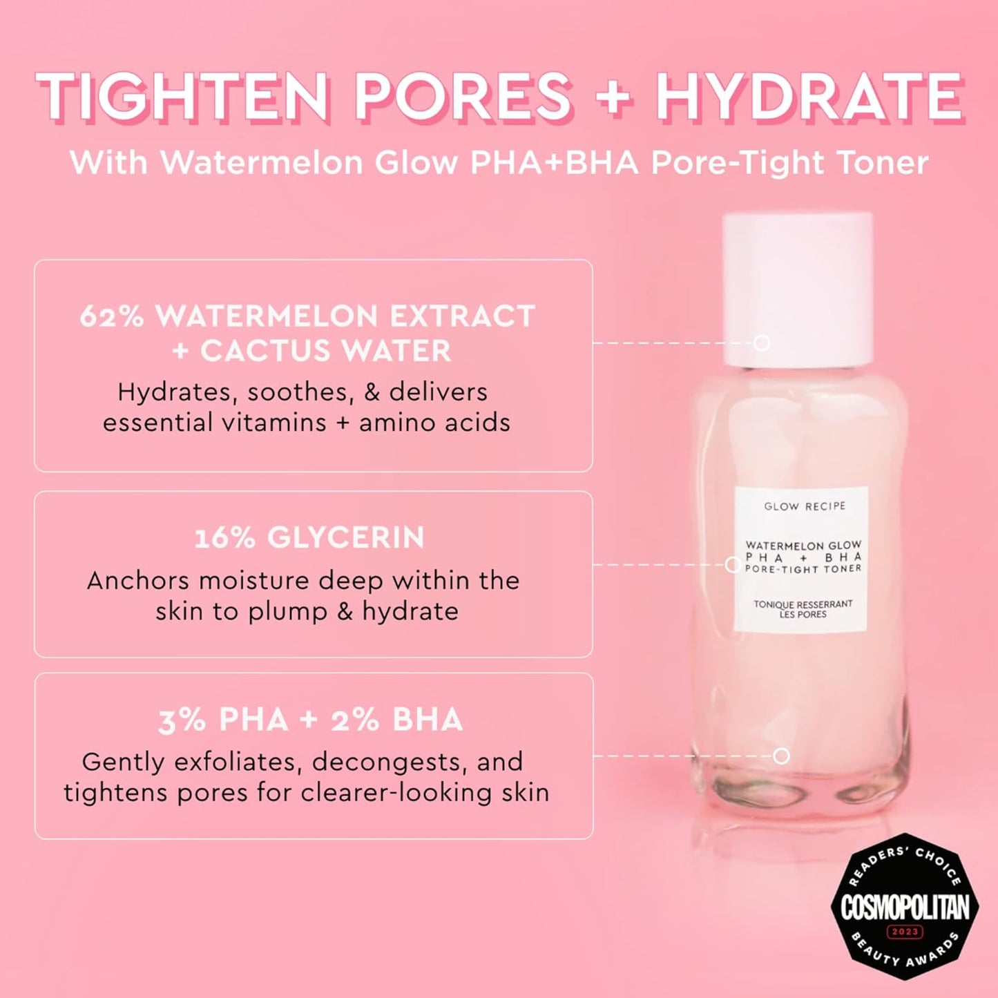 Glow Recipe PHA + BHA Face Toner - Korean Skin Care Pore Minimizer & Gentle Facial Exfoliator for Tightening, Hydrating & Exfoliating - Glycerin, Watermelon & Cactus Water (40ml)-FemmiqueWomen