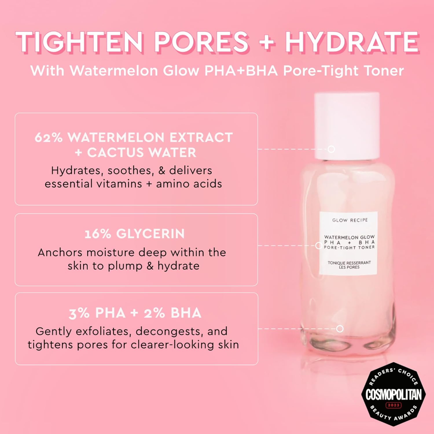 Glow Recipe PHA + BHA Face Toner - Korean Skin Care Pore Minimizer & Gentle Facial Exfoliator for Tightening, Hydrating & Exfoliating - Glycerin, Watermelon & Cactus Water (40ml)-FemmiqueWomen