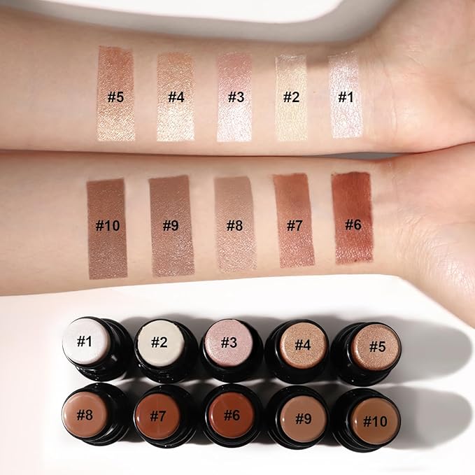 2Pcs Cream Contour Stick Makeup Kit, Cream Highlighter Stick and Bronzer Contour Stick with Longwear Waterproof Formula for Brightening and Trimming the Cheeks, Makeup Brush Include (#05, 10)-FemmiqueWomen