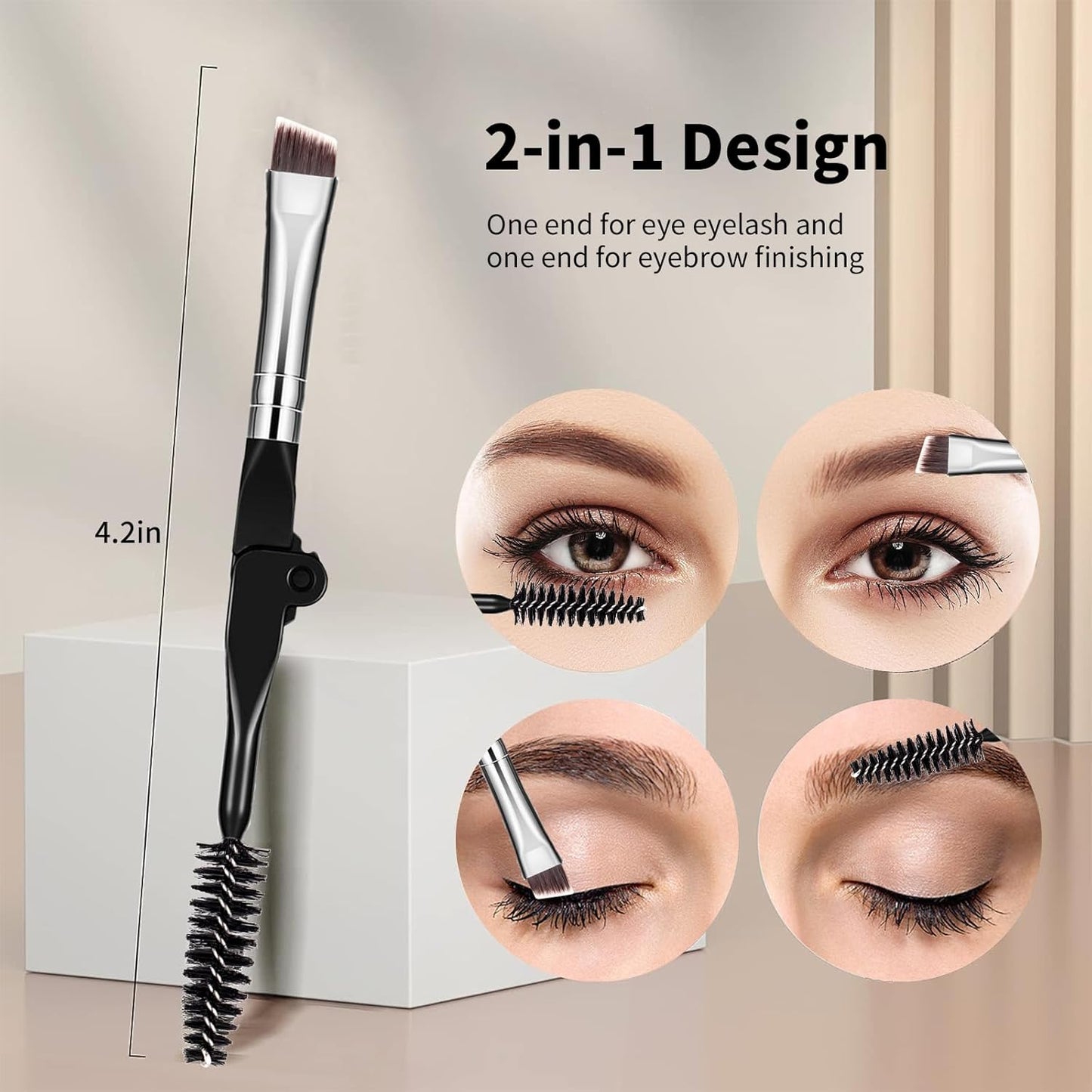 MSQ Eyebrow Brush and Comb Folding Eyelash Brush Eyelash Separator Eye Brow Comb & Spoolie Brush Professional Mascara Brushes Eye Makeup Tools Set 4PCS-FemmiqueWomen