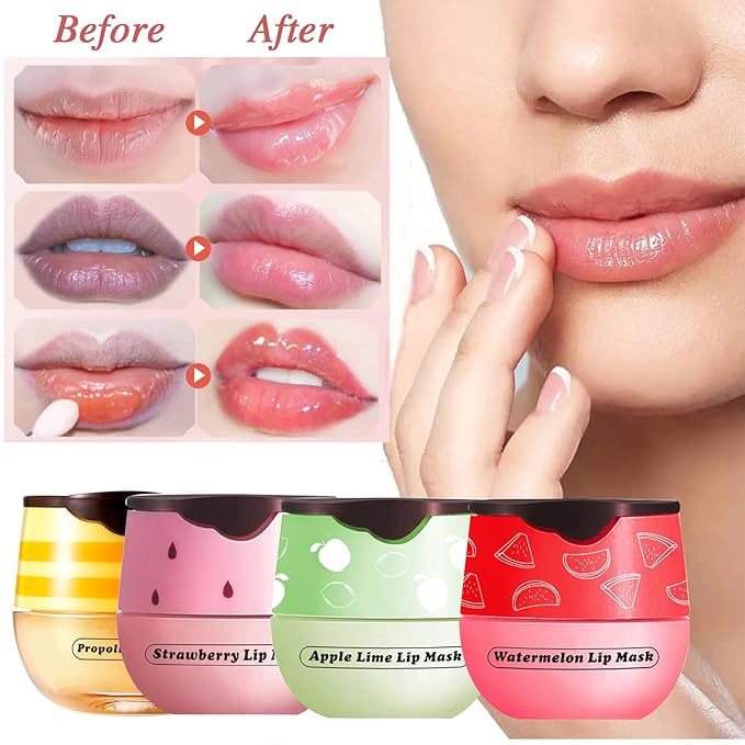 2 PCS Lip Balm Honey Pot, Apple Lime & Watermelem Lip Mask Vitamin E & Moisturizing Propolis Sleeping Lip Mask Prevention Dry and Cracked Lip Scrubs Exfoliator, Christmas Gifts-FemmiqueWomen