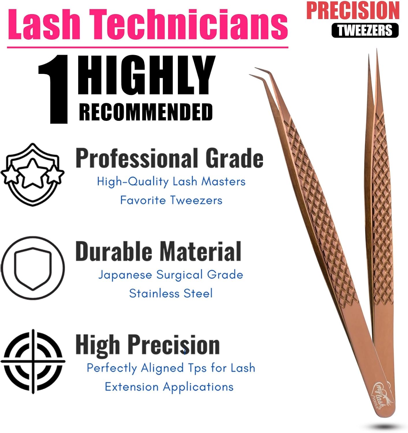 2pcs Curved & Straight Isolation Tweezers for Eyelash Extensions – 14cm Stainless Steel, Copper color Tweezer Set, Best for Classic & Individual Lashes, Professional Pinzas para Pestaña-FemmiqueWomen