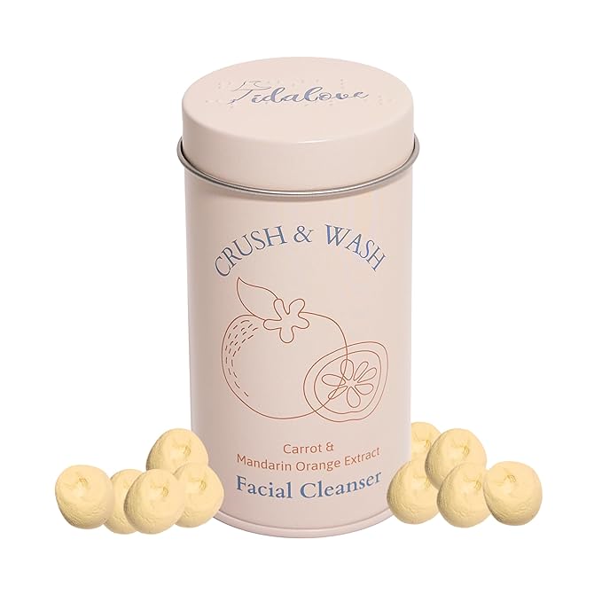 3-in-1 Solid Facial Cleanser, Exfoliator, and Wash-off Mask - Vegan, Cruelty-Free, Plastic-Free, Travel-Friendly, 1 Month Supply (60 Crushable Tablets) in Tin (Brightening Beans in Tin)-FemmiqueWomen