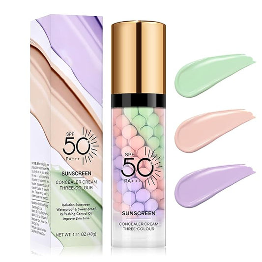 3 in 1 Color Correcting Makeup Primer Facial Serum, SPF 50 PA+++ Sunscreen Isolation Cream, Oil Control Moisturizing Skin Tone Correcting, One Step Color Corrector Face Primer-FemmiqueWomen