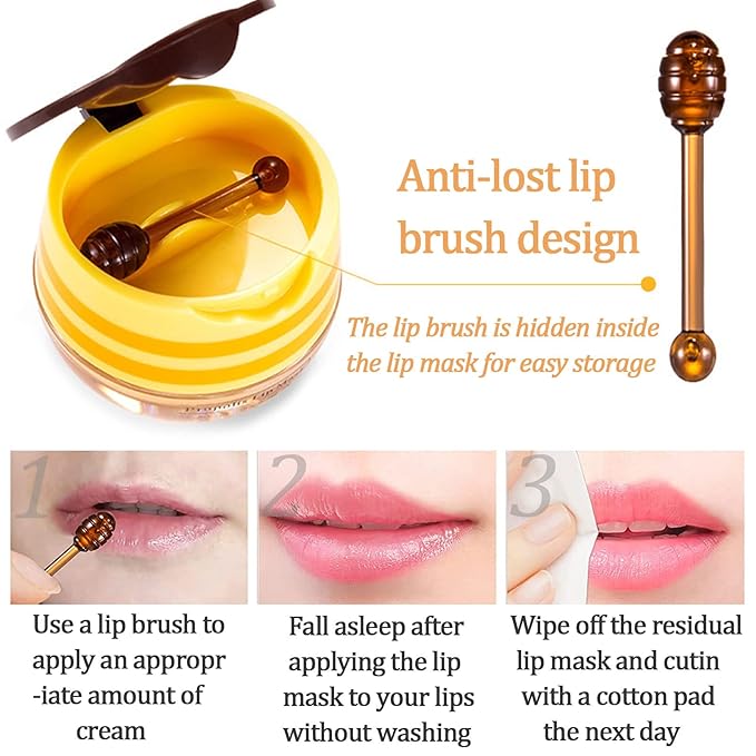 2 PCS Bee Lip Balm Lip Mask Honey Pot Honey Lip Mask Propolis Moisturizing Lip Balm with Stick - Hydrating Prevention Dry and Cracked Lip Scrubs Exfoliato Lip Wrinkle Skin Care Products-FemmiqueWomen