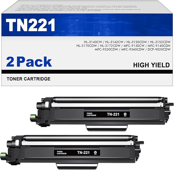 TN221BK TN221 Toner Cartridges - Replacement for Brother TN221 Toner Cartridges for Brother MFC-9130CW HL-3170CDW HL-3140CW HL-3180CDW MFC-9330CDW MFC-9340CDW HL-3150CDN 9020CDN Printer(Black, 2-Pack)