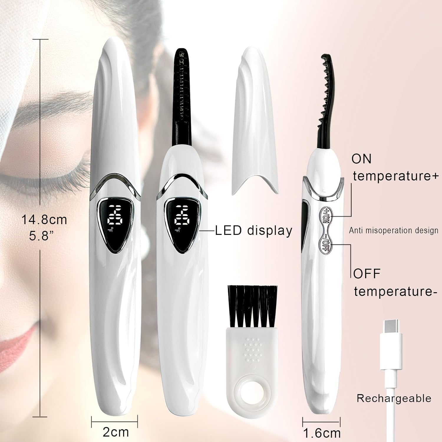 S600 Heated Eyelash Curler - Lash Curler Heated with Accurate Temperature Control, Intelligent Auto Power Off for Natural Makeup & Long-Lasting Curls | Heated Lash Curler (White+Silver)-FemmiqueWomen