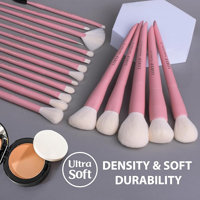 LORYP Makeup Brushes Set Labeled 18 Piece Face and Eye Brush Set Ultra soft hair Foundation, Concealer, Blush, Contour, Blending, Eyeshadow Pink Brush kit-FemmiqueWomen