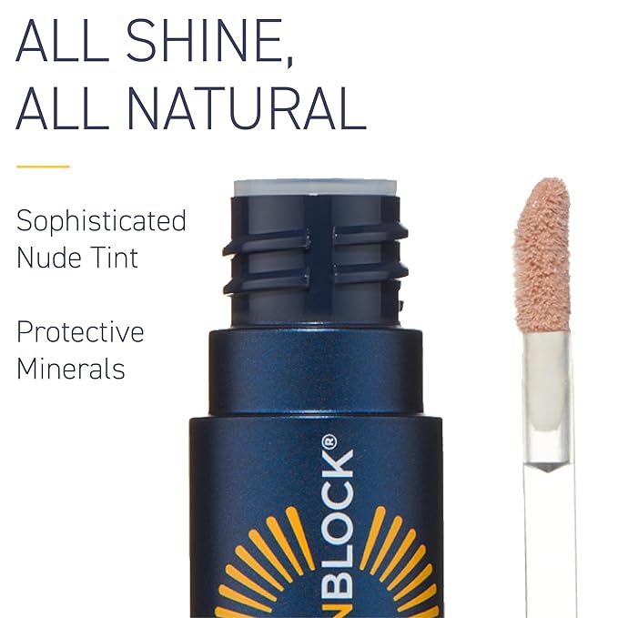 Brush On Block Sun Shine Protective Lip Oil SPF 30, Mineral Protection from UVA/UVB & Blue Light, Hydrating, Cruelty-Free, Gluten-Free, & Vegan, Nude-FemmiqueWomen