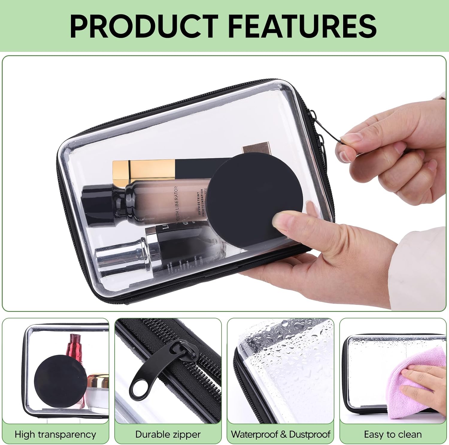 2PCS Zippered Hard Pouch Double,Portable Waterproof Cosmetic Bag with Zipper,Toy Storage Organizer Bins,Hard Plastic Case,Clear Zipper Bags for Organizing,Pencil Case (7.5+7inch)-FemmiqueWomen