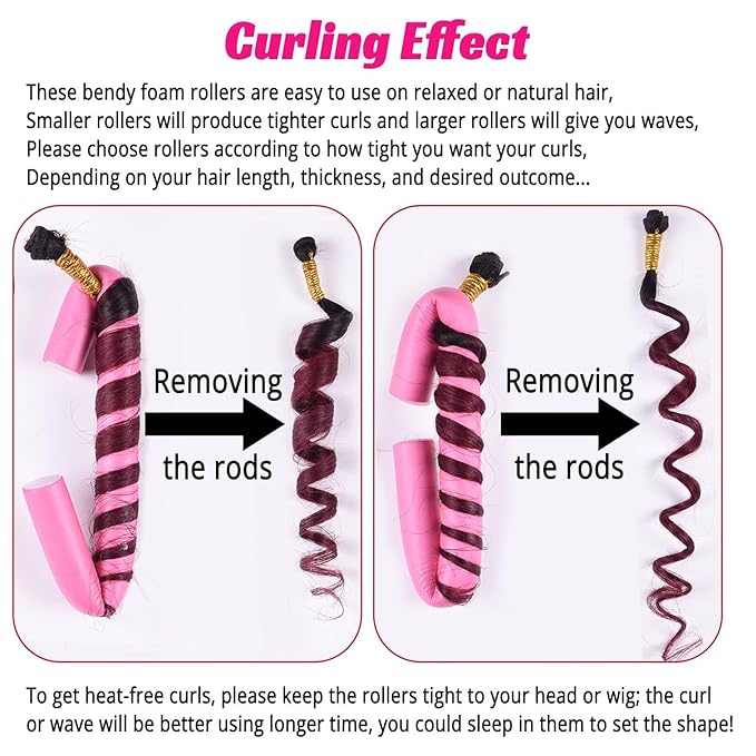 30PCS 9.45" Flexible Foam Curling Rods, Twist Heatless Hair Rollers for Women, Girls, Long and Short Hair, Sleep-In (0.71 x 9.45 Inch, Random Color)-FemmiqueWomen