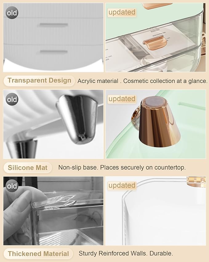 Makeup Organizer, Skincare Holder Bathroom Counter Organizer, Storage Box Cosmetic Display Cases, Teen Girl Gifts Trendy Stuff Make up Organizers for Vanity, Dresser, Countertop (Green)-FemmiqueWomen