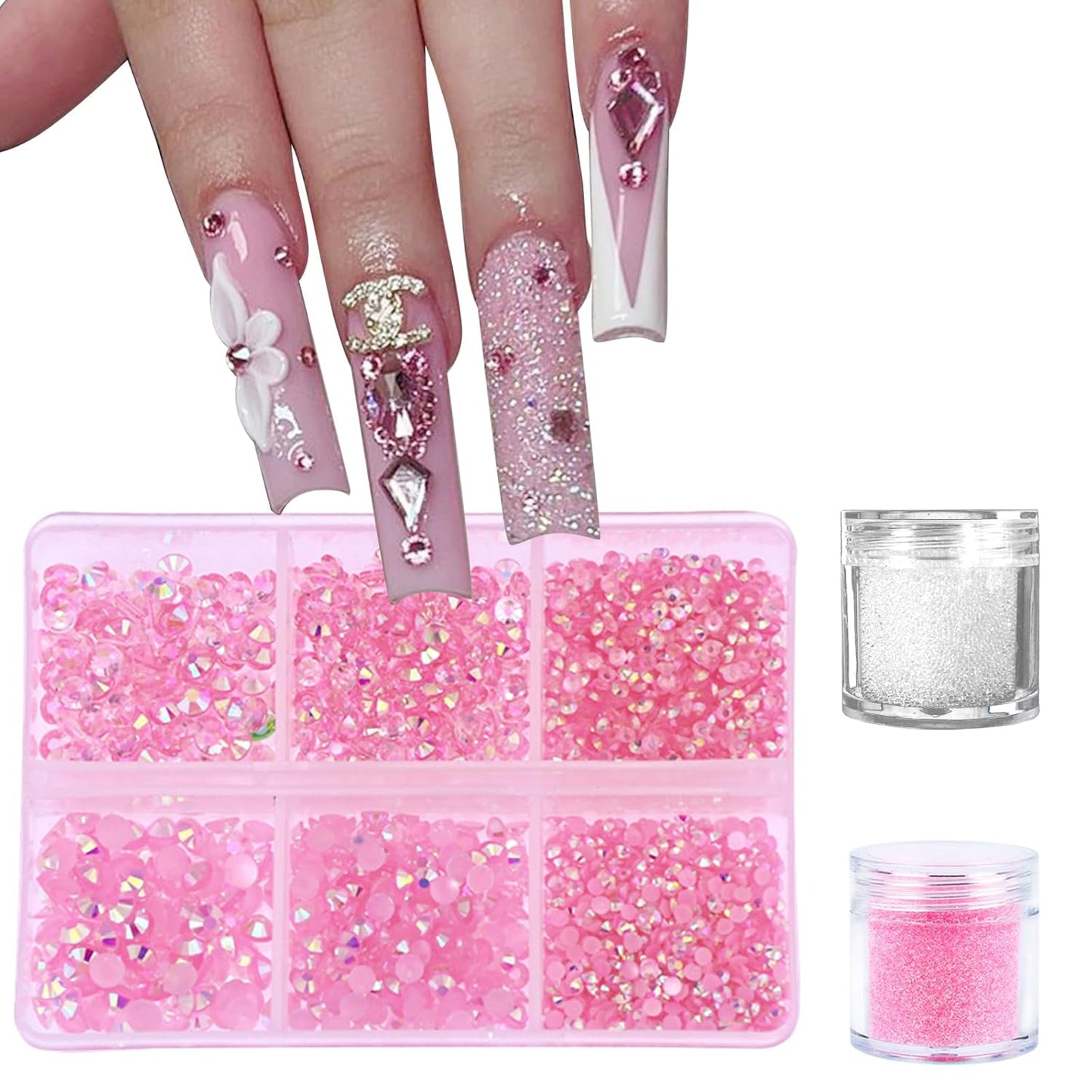 3 Boxes Nail Art Rhinestones Pink Nail Charms 2mm-4mm Resin Clear Jelly Rhinestones Pearls Glitters Nail Art Supplies Crystal Gems Bubble Beads Nail Accessories for Women Nail Decorations Design.-FemmiqueWomen