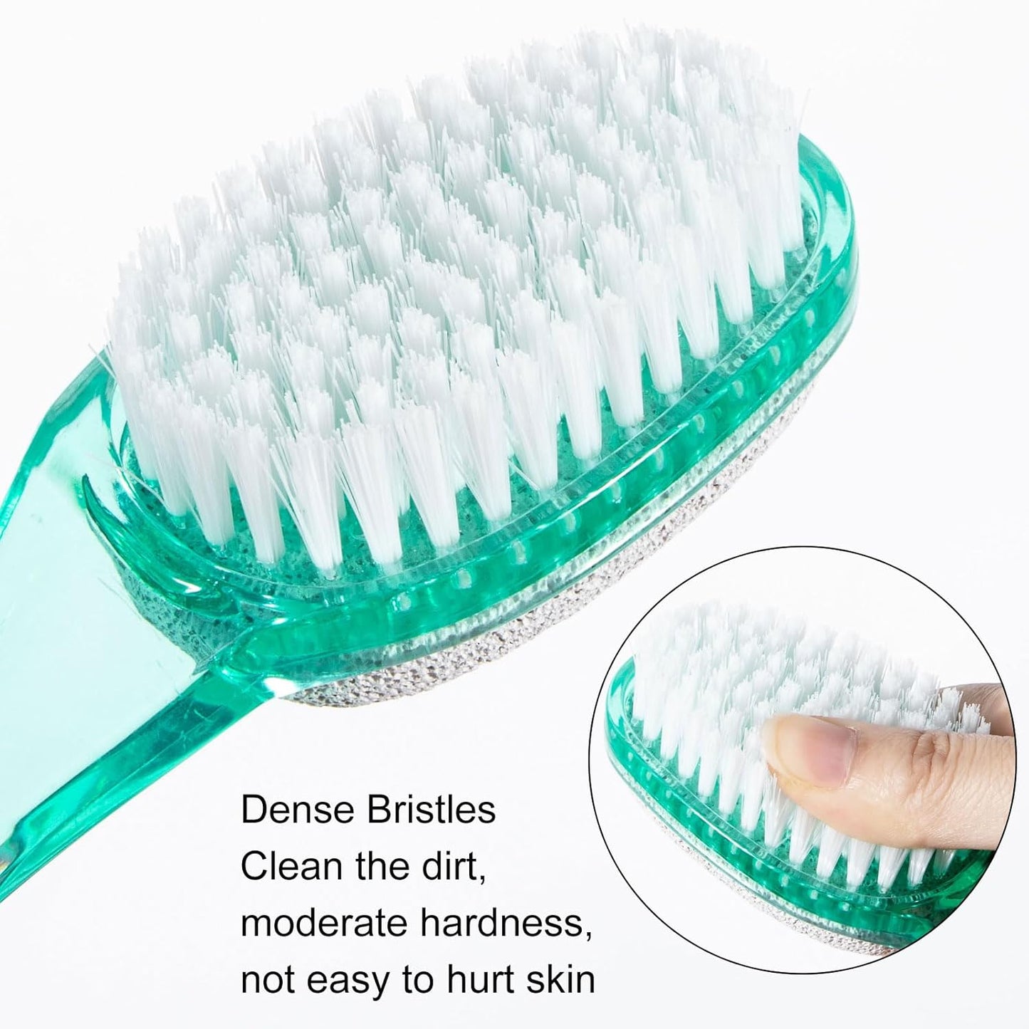 2 Pcs Foot Brush for Shower with Handle 2 in 1,Ooloveminso Large Foot Pumice Stone Brush Scrubber Foot File Calluses Remove Suitable for Horniness Foot Spa,Foot Care Smooth Skin (Green&Transparent)-FemmiqueWomen