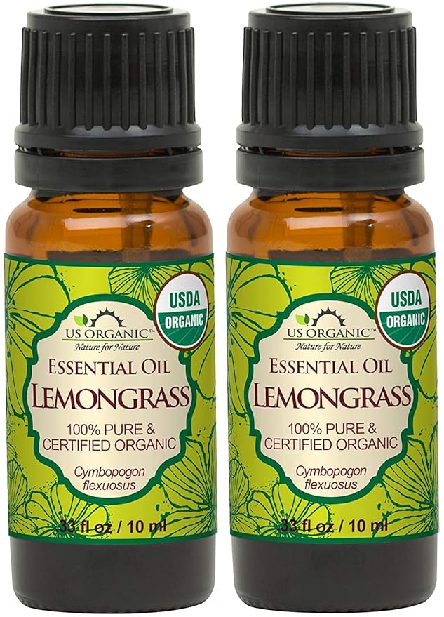 US Organic 100% Pure Lemongrass Essential Oil, USDA Certified Organic, Undiluted, Therapeutic Grade, Steam Distilled, for Aromatherapy, Freshening, and DIY Personal Care (10ml, Pack of 2)-FemmiqueWomen