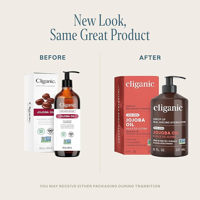 Cliganic Non-GMO Jojoba Oil for Skin, Hair & Face (8oz) | 100% Pure, Natural Cold Pressed Unrefined Hexane Free (Packaging May Vary)-FemmiqueWomen