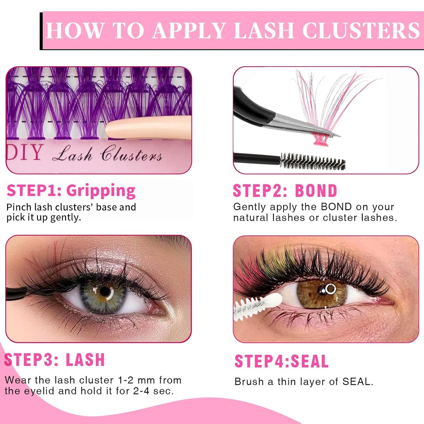 Eyelash Extension Kit Colored Lash Clusters Lash Extension Kit 6 Colors Rainbow Lash Clusters with Bond and Seal and Applicator Colorful Lash Extensions 14mm&16mm D Curl Lashes Cluster by Yaiseiko-FemmiqueWomen