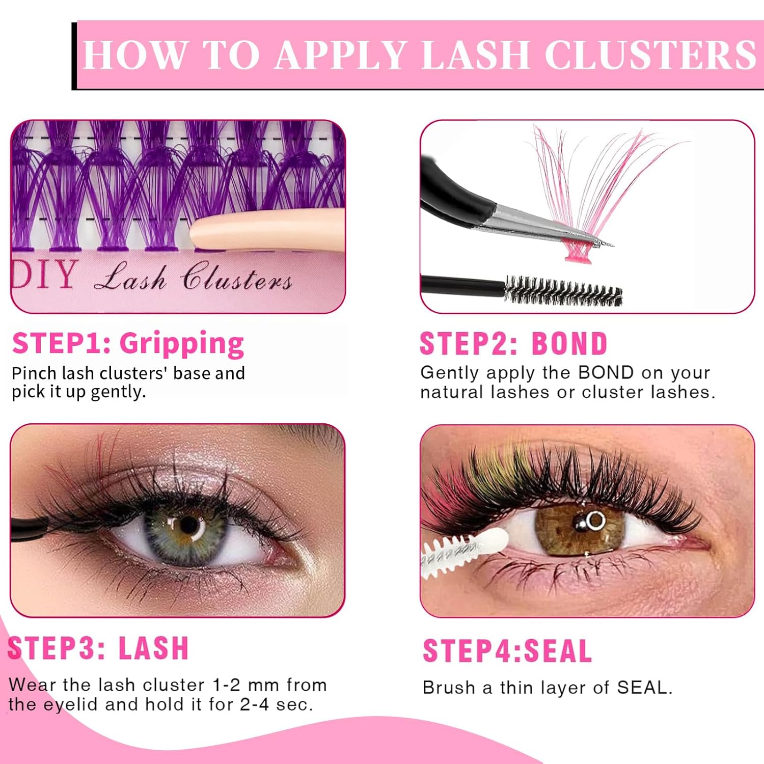 Eyelash Extension Kit Colored Lash Clusters Lash Extension Kit 6 Colors Rainbow Lash Clusters with Bond and Seal and Applicator Colorful Lash Extensions 14mm&16mm D Curl Lashes Cluster by Yaiseiko-FemmiqueWomen