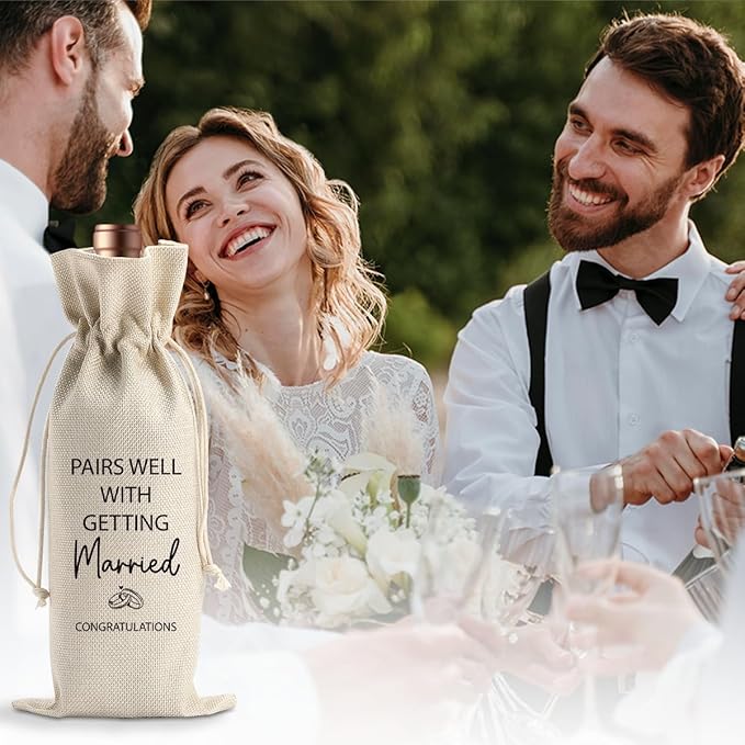 Engagement Wine Gift Bag Wedding Engaged Gifts for Newlyweds Couple Women Men Bridal Shower Gifts for Bride and Groom Pairs Well with Wedding Planning Getting Marride Wine Bags