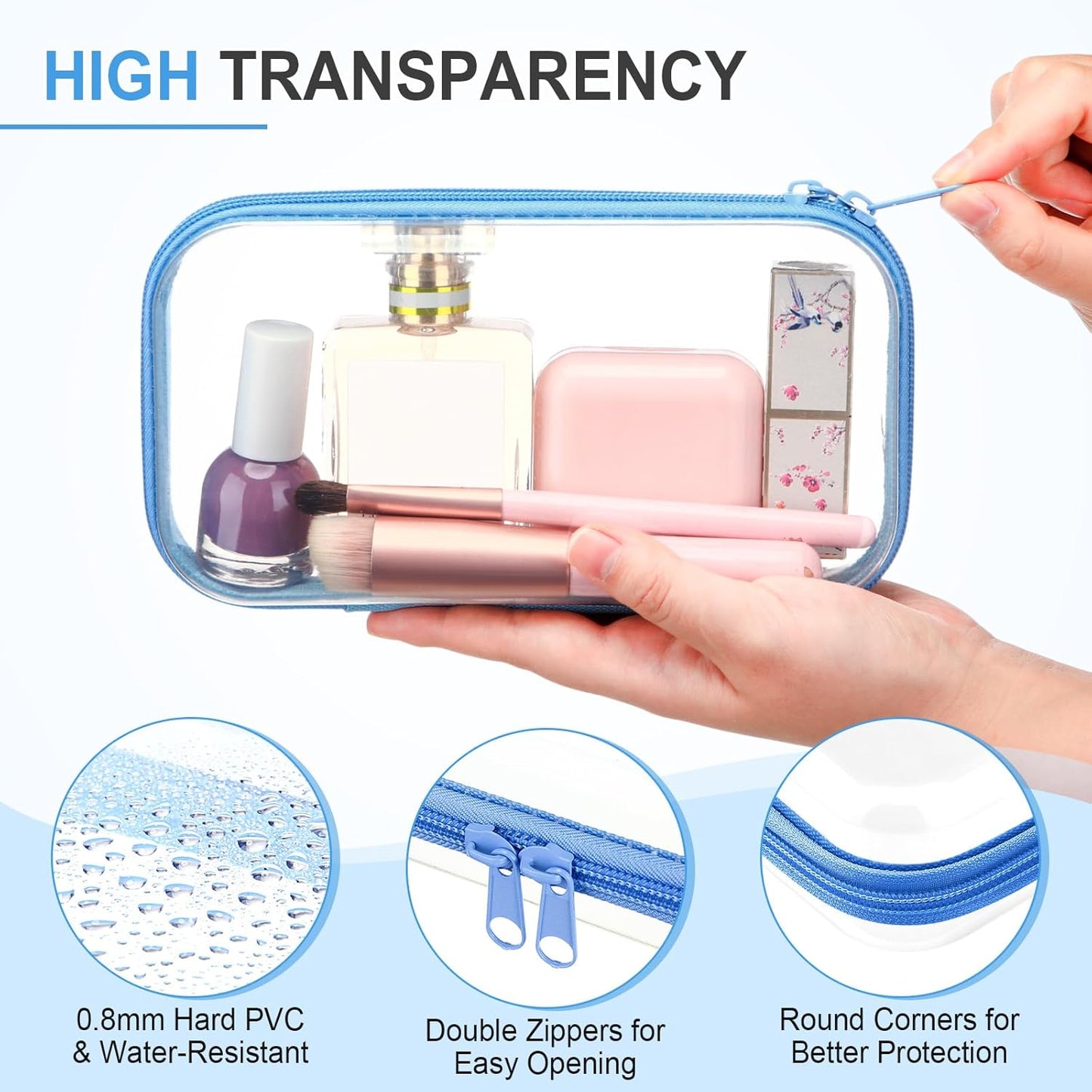 Hoolerry 4 Pcs Hard Clear Zipper Case Makeup Bags Plastic Pencil Pouch Transparent Storage Box Containers for Cosmetics, Snacks, Building Blocks, Puzzles(Soft Colors,7.5 x 3.9 x 2 in)-FemmiqueWomen