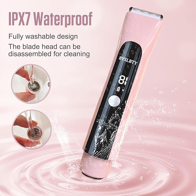 2 in 1 Bikini Trimmer for Women Dual Head Electric Shaver with LED Display,IPX7 Waterproof Wet & Dry, Painless Shaver for Underarm Leg Arm Body Face Private Area Pink-FemmiqueWomen