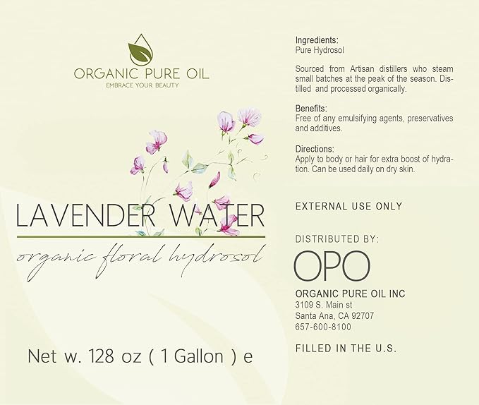 OPO Lavender Water Hydrosol - Pure Steam Distilled Natural Non GMO Calming Bulk Body, Face, Facial Toner, Aromatherapy, Set Makeup, Cleanser Mist Spritz (128 oz / 1 Gallon)-FemmiqueWomen