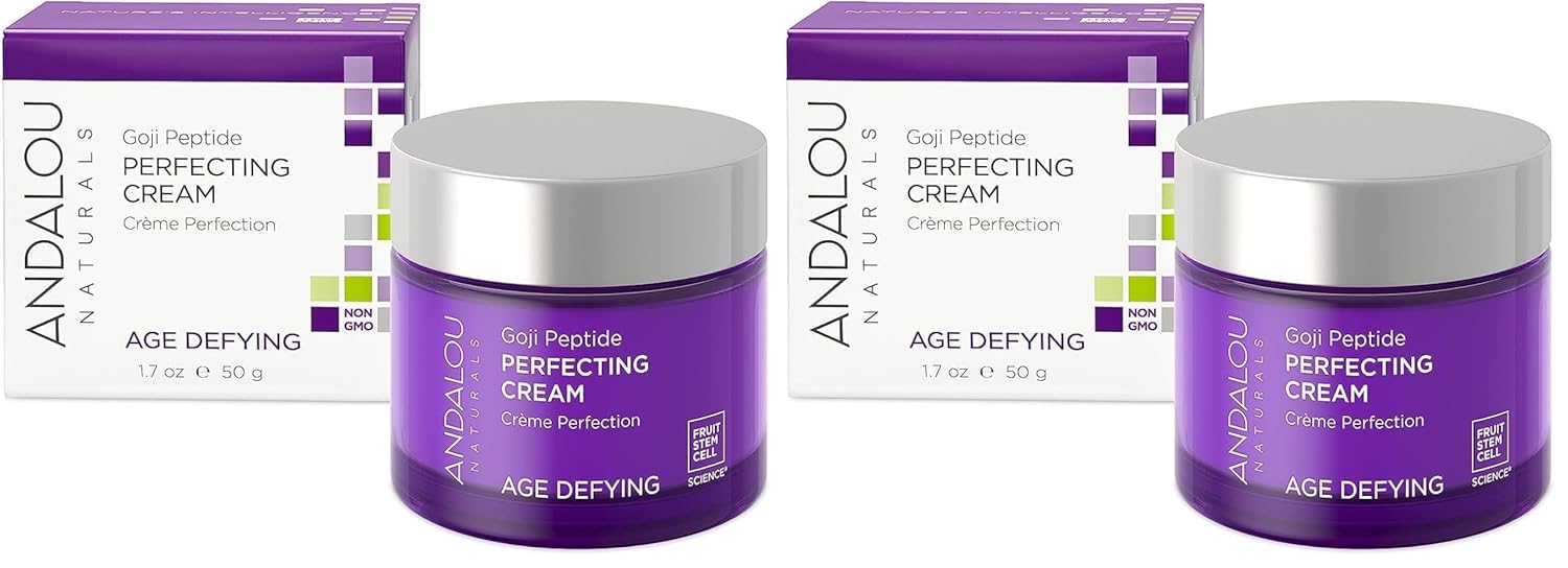 Andalou Naturals Goji Peptide Perfecting Cream, Age Defying Face Cream, Resveratrol CoQ10 Face Moisturizer, Supports Skin Collagen and Elastin & Helps Fight Fine Lines & Wrinkles, 1.7 fl oz-FemmiqueWomen
