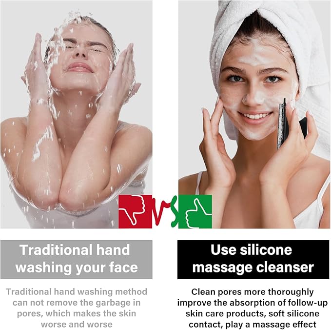 2 Pack Face Scrubber,Silicone Facial Cleansing Brush for Men & Women,Reusable Gentle Facial Waterproof Cleansing Skin Brush Exfoliating Scrubber for Sensitive Skin (Black/Pink)-FemmiqueWomen