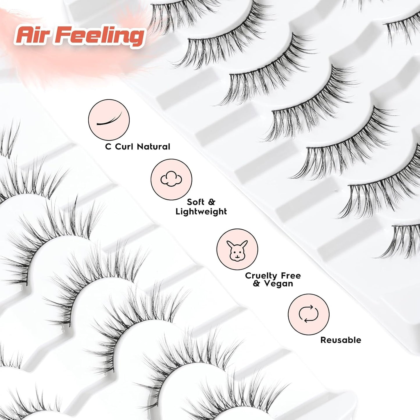 Wispy Eyelashes Cat Eye Lashes Natural Look Fox Eye Eyelashes Thin Band Strip Lashes 15MM False Eyelashes 3D Volume Fake Lashes Pack 7 Pair Siligli-FemmiqueWomen