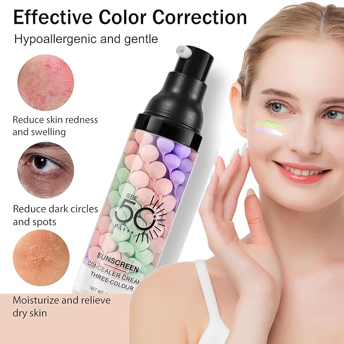 3 In 1Primer for Face Before Makeup,Sunscreen Isolation Cream, SPF 50, One Step Color Corrector Face Primer, Blurs Imperfections Oil Control & Moisturizing Skin Tone Correcting,Radiance Skin-FemmiqueWomen