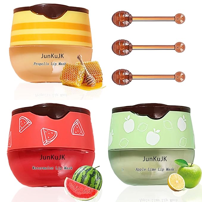 3 Pcs Bee Lip Balm Honey Pot with Stick,Moisturizing Lip Mask Overnight,Day and Night Tinted Sleeping Lip Balm,Hydrating Lip Scrubs Exfoliator & Moisturizer-FemmiqueWomen