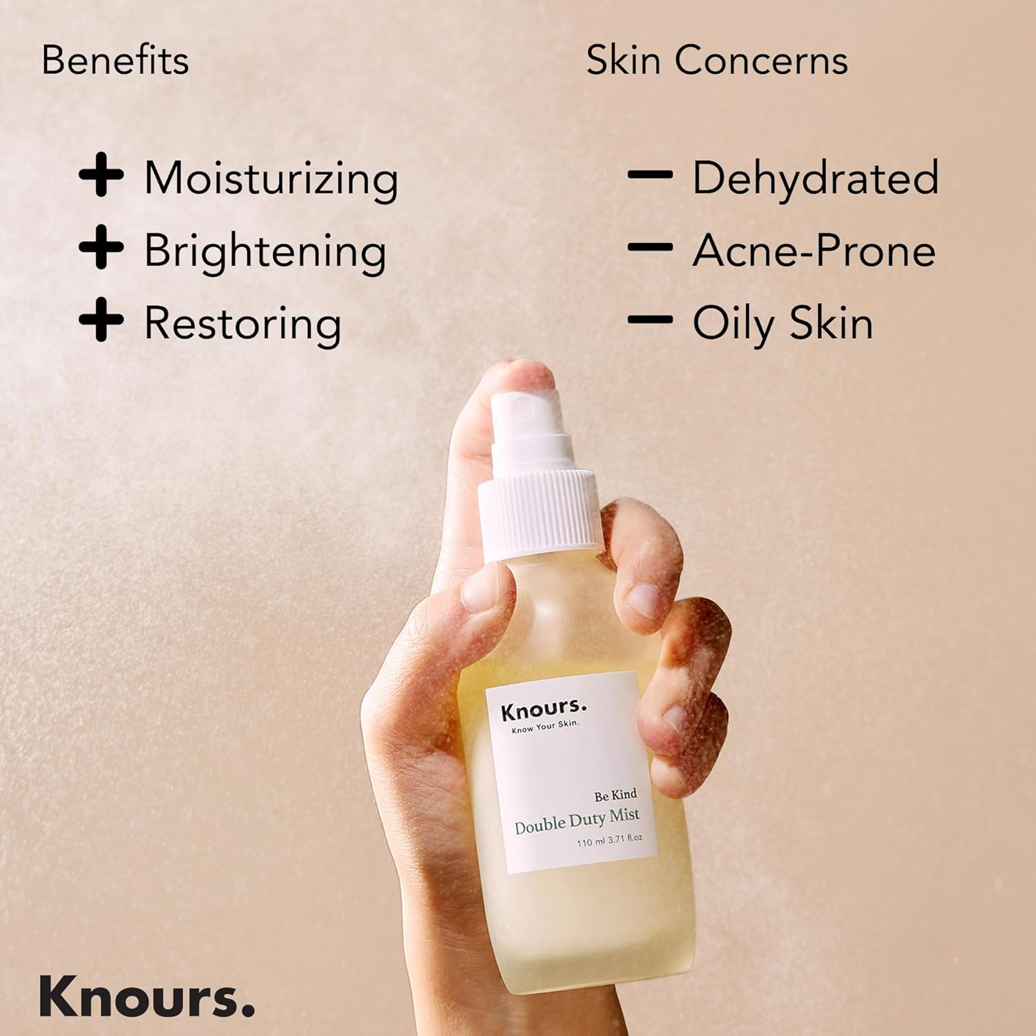 Knours Korean Cycle-Conscious 3 M's Hydrating Jojoba Oil + Aloe Vera H2O | Knours Be Kind Face Mist Spray | Vegan Squalane | Dry, Sensitive Skin | for Redness | EWG Verified |110ml/3.72oz-FemmiqueWomen