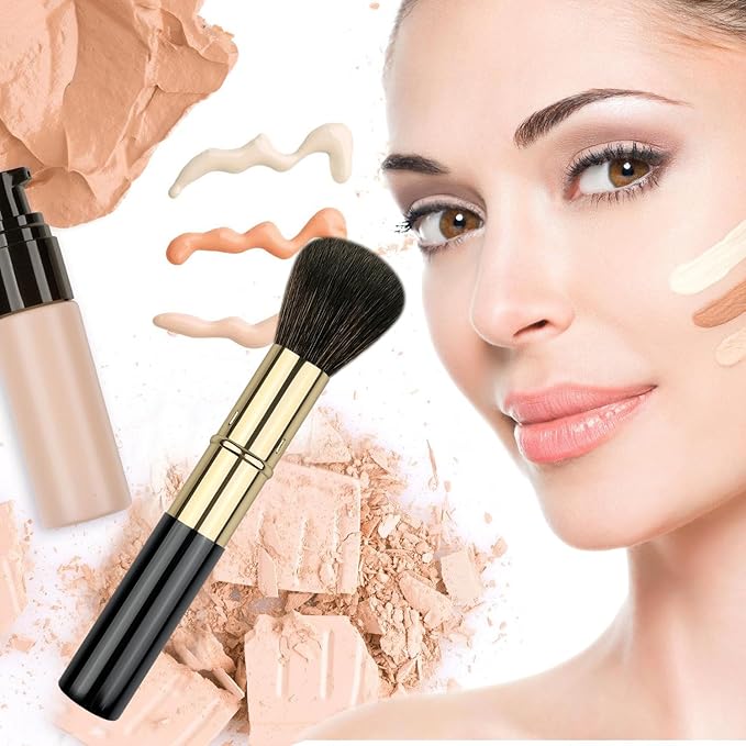 Retractable Makeup Brush, Travel Kabuki Powder Brush, Retractable Blush Brush, for Blush, Bronzer, Buffing, Highlighter Flawless Powder Cosmetics, Travel Friendly-FemmiqueWomen