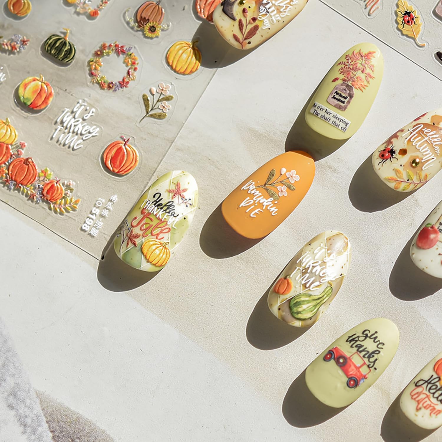 1 Sheets Embossed Pumpkin Nail Decals for Nail Art Thanksgiving Day Fall Nail Stickers 5D Self-Adhesive Autumn Leaf Nail Art Stickers Cute Pumpkins Nail Decal for Women DIY Manicure Decor-FemmiqueWomen
