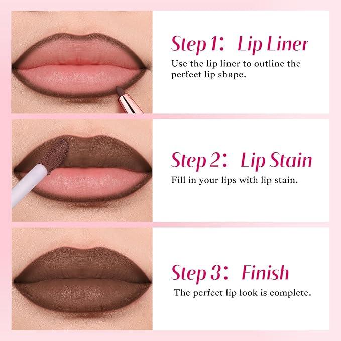 2-IN-1 Lip Liner and Lip Stain, High Pigmented Long Lasting Velvet Lip Tint, Well-Defined Lipliner, Weightless Waterproof Not Animal Tested, Matte Finish Makeup-FemmiqueWomen