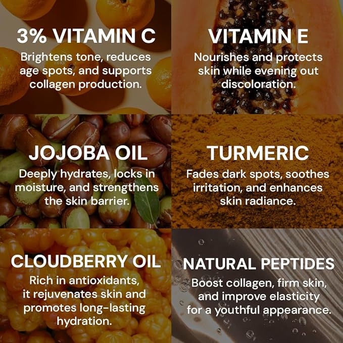 Gleamin Brightening Face Oil with Vitamin C & E, Turmeric, Jojoba & Cloudberry | Hydrating Facial Oil for Radiant Glow, Dark Spots, Fine Lines & Uneven Tone | Skin Brightening for Women & Men, 1 Fl Oz-FemmiqueWomen