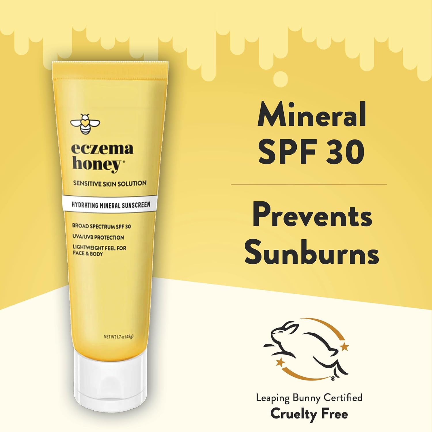 Eczema Honey Hydrating Mineral Sunscreen - Lightweight SPF 30 Sun Cream - Body & Face Sunscreen for All Ages (1.7 Oz)-FemmiqueWomen