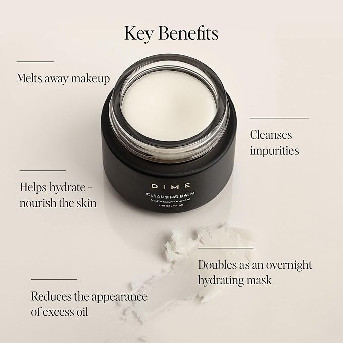 Dime Beauty Cleansing Balm, Oil Makeup Remover and Face Cleanser, Hydrating Eye Makeup Remover with Squalane, 3.38 oz / 100 ml-FemmiqueWomen